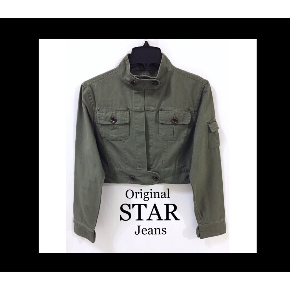 Star Jeans Fitted Crop Jacket Army Green Womens L